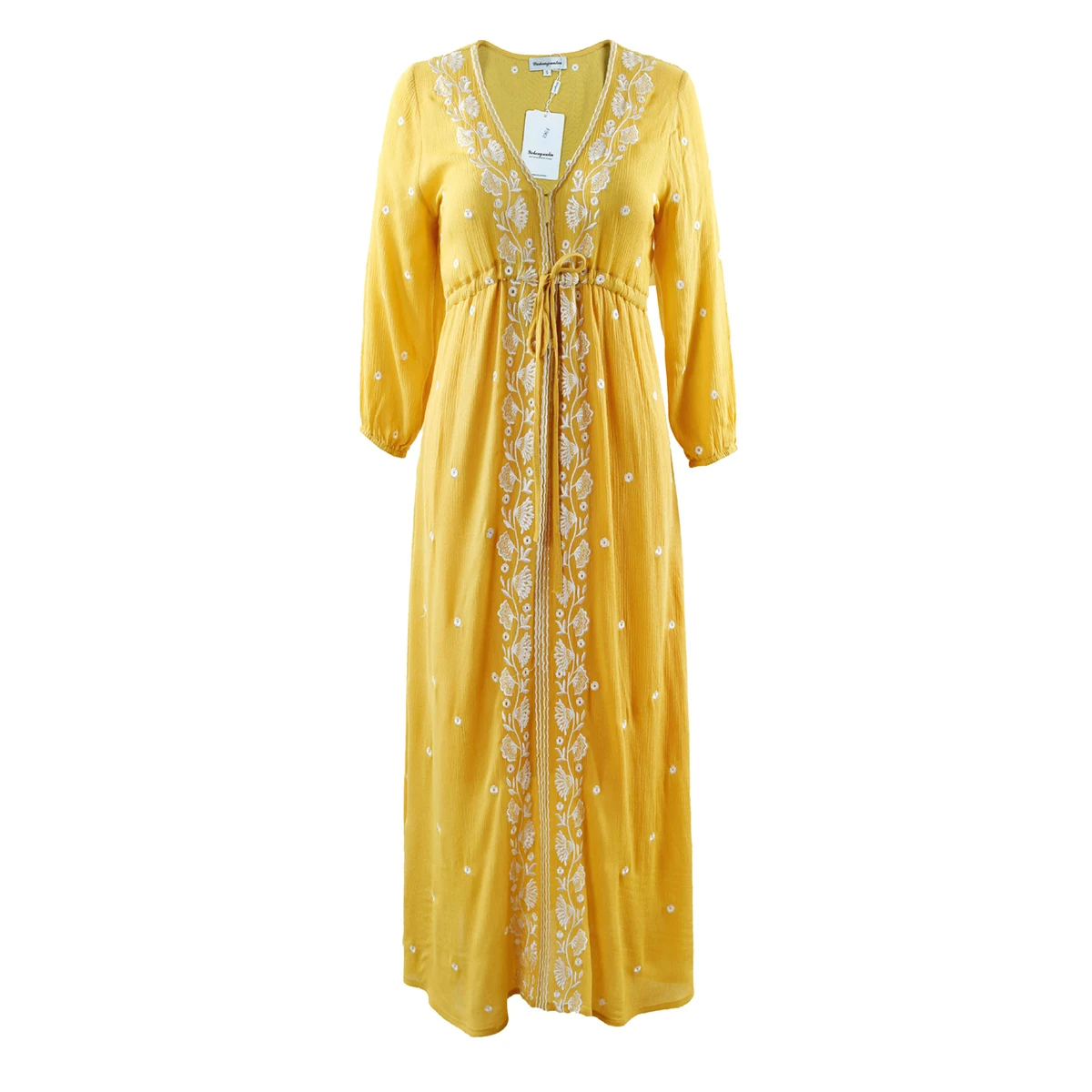 2025 vestido de mujer de estilo étnico Retro bordado Floral Casual Vestidos de playa bohemio vacaciones en la playa Midi Vestidos femeninos