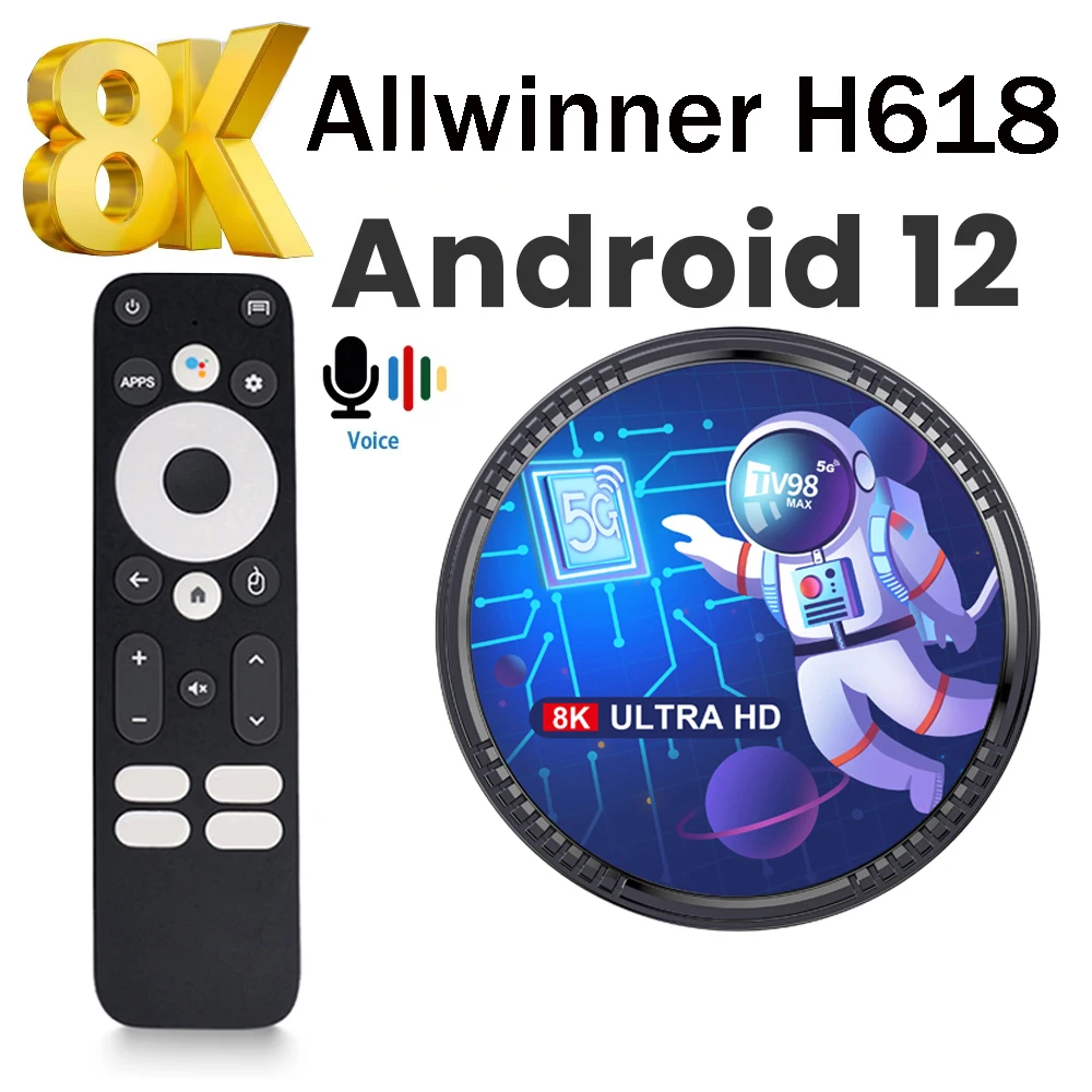 TV98 Max TV Box Android 12 Wifi 4G 5G TV Box HDR10+ Support 8K 4K Video Allwinner H618 4K 3D 2GB 16GB Smart Voice Set Top Box