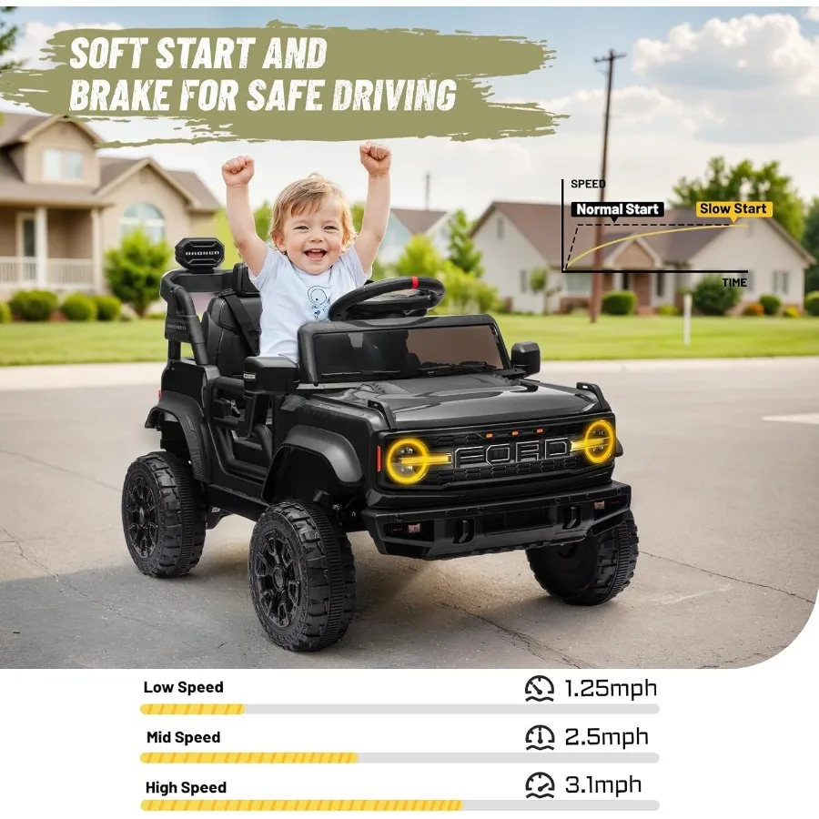 12V ブロンコ ラプター 電動乗用玩具、親用リモコン付き、バッテリー駆動トラックカー、4輪サスペンション搭載 LE