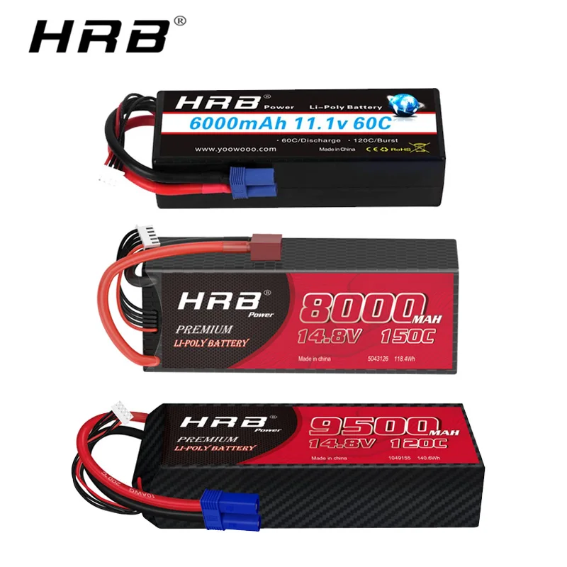 HRB RC Lipo 3S 4S 6S Battery 6000mah 7000mah 50C 9500mah 8000mah 150C 120C 11.1V 14.8V 22.2V 7.4V Hard Case For RC Parts