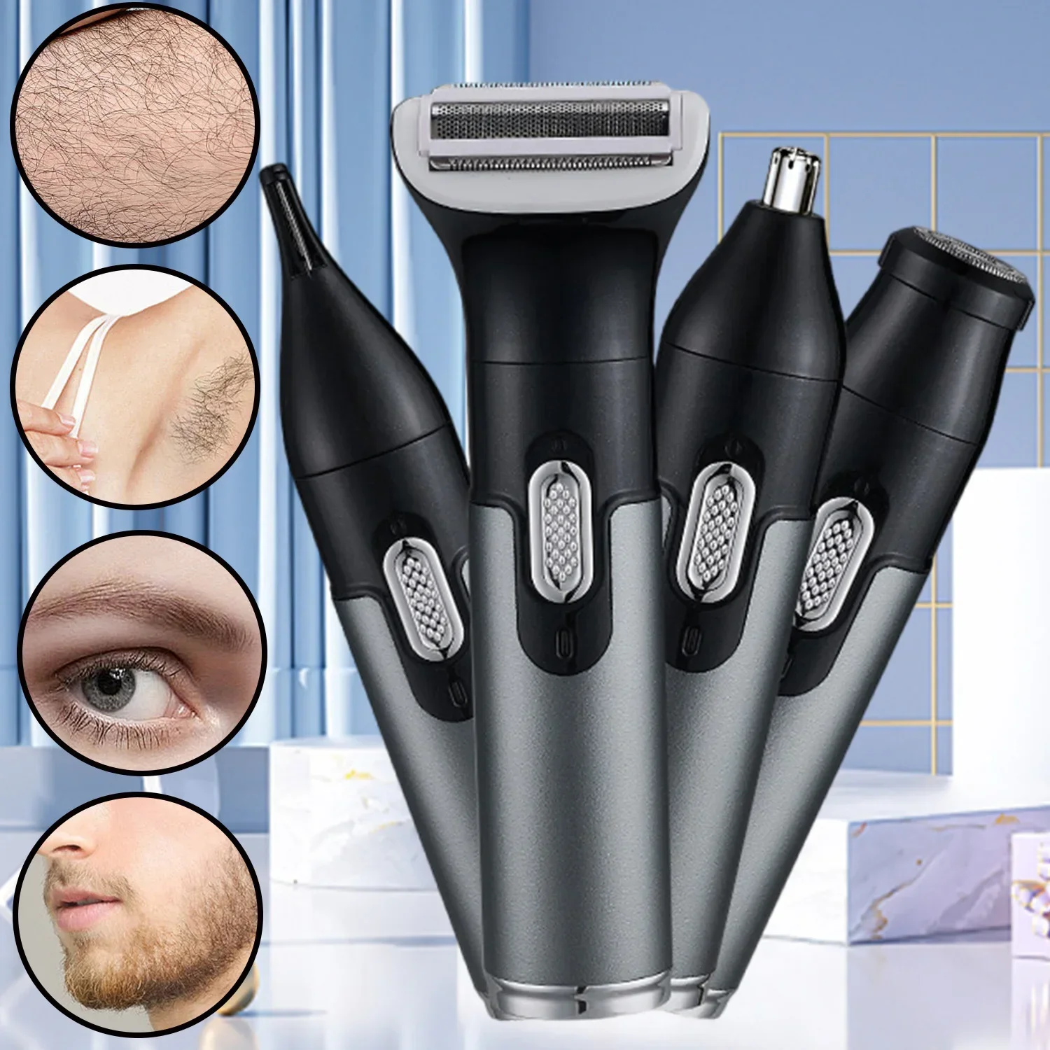 

Electric Shaver 4 in1 Multifunction Razor Hair Remover Armpit Leg Chest Nose Eyebrow Bikini Trimmer Shaper for Women Men