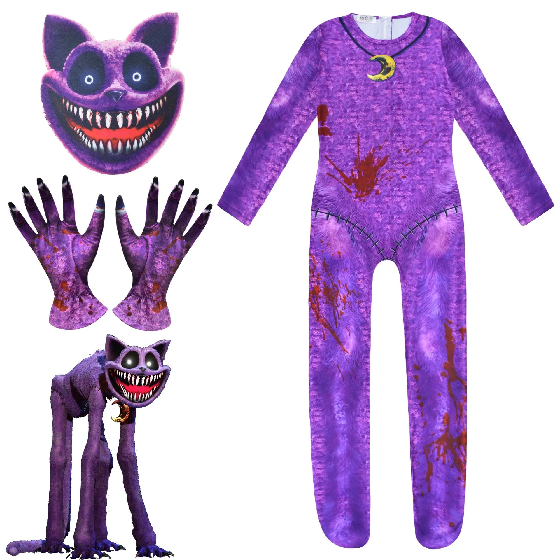 

New Halloween Children Role-playing Catnap Smilings Critters Cat Cosplay Costume Catnap Jumpsuits with Mask Kids Horror Costumes