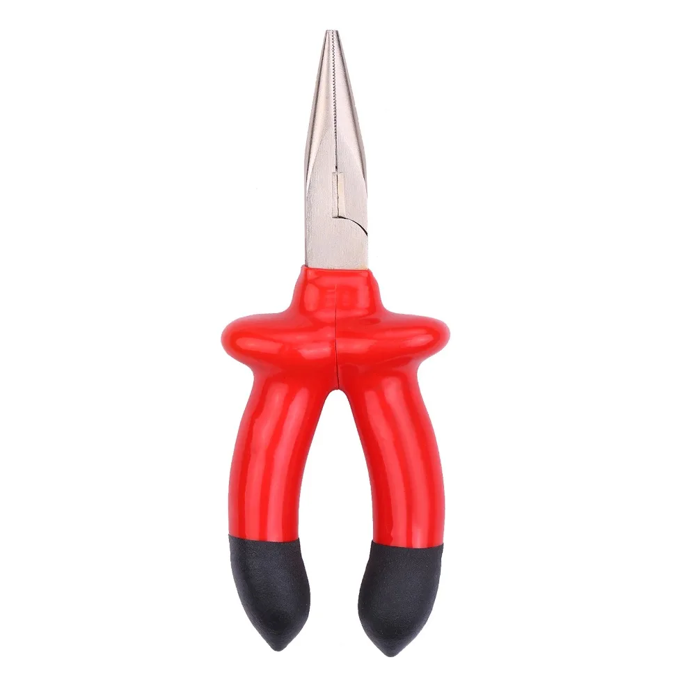 6-Inch Length Insulated Long Nose Pliers Flat Sharp Jaw With Cutter Needle Nose Pliers Carbon steel Insulated Handle