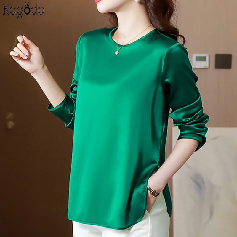 Brand Quality Silk Satin Blouse Women 2023 New Spring Summer Solid Color Long Sleeve Tops Blouses Elegant Lady Shirt Blusa Mujer