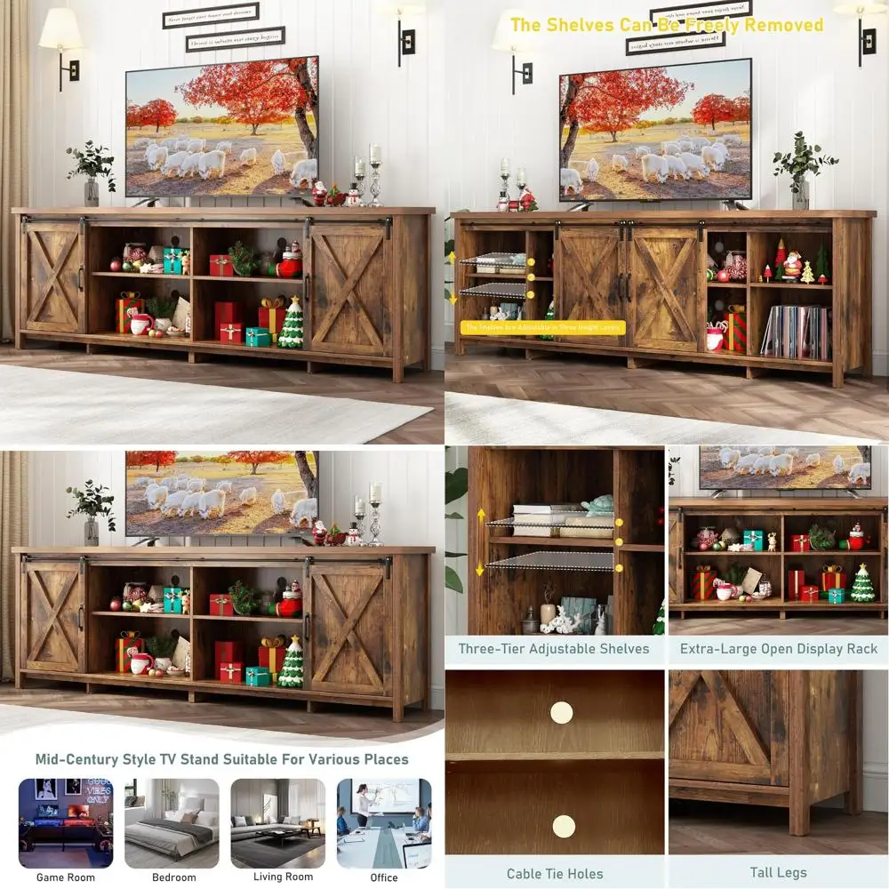 Large 80 Inch Rustic TV Stand for 90 Inch Televisions - Ideal Entertainment Center for Living Room