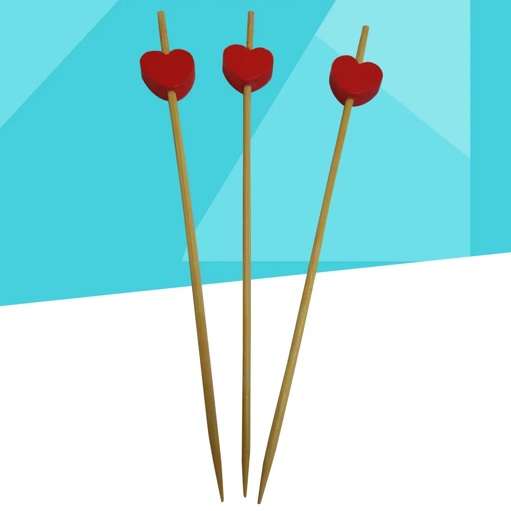 

100Pcs Bamboo Fruit Picks Disposable Cocktail Toothpicks Food Sandwich Pick Sticks Party Supplies (Red)