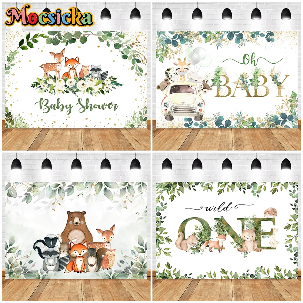 

Mocsicka Baby Shower Backdrop Tropical Jungle Wildlife Decoration Child Portrait Birthday Photo Background Shooting Props Studio
