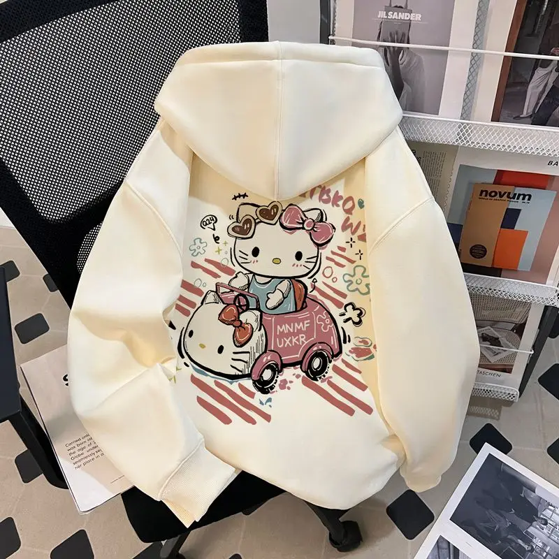 

Sanrio Hello Kitty женская толстовка с капюшоном, новинка весны и осени на флисовой подкладке, модный зимний повседневный пуловер с героями мультфильмов, модный