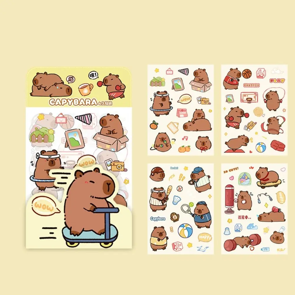 4 Pcs/bag Creative Cartoon Capybara Sticker Waterproof Aesthetic Capybara Ledger Material Cute High Appearance Level