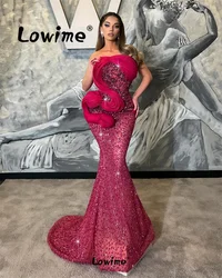 Hot Pink Mermaid Prom Dress Special Design Strapless Long Wedding Party Dress Engagement Gowns 2024 Robe De Soiree Evening Gown