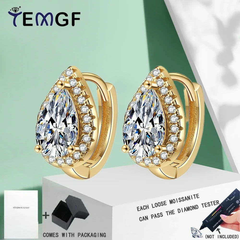 

TEMGF 2CT/Pair Moissanite Stud Earrings 100% 925 Sterling Silver Ear Luxury Fine Jewelry for Women Plated 18K Gold GRA Certified
