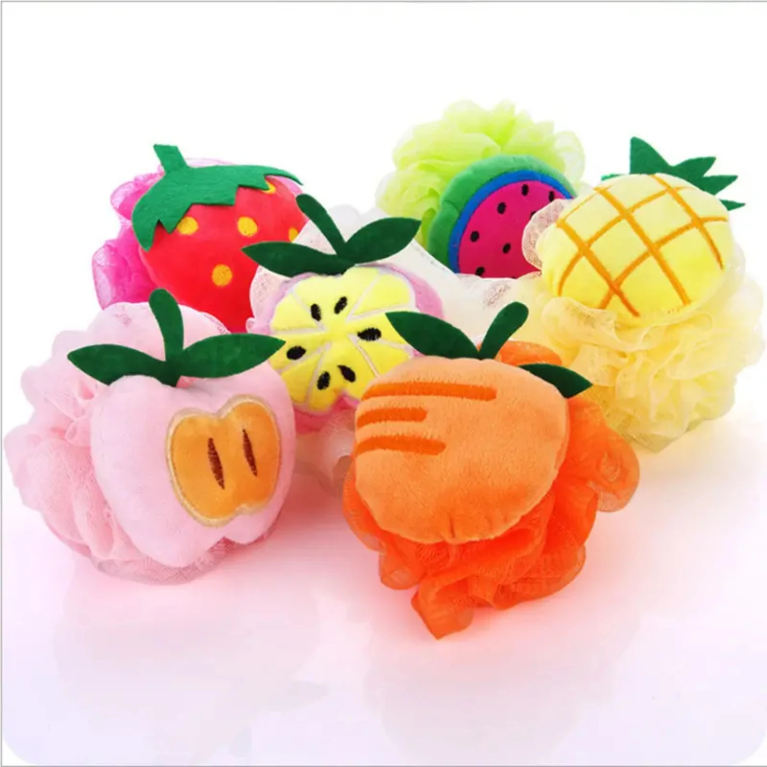 Fruit Patterned Bath Loofah Set - 3 Pieces, Soft Body Cleaning Sponge Loofah