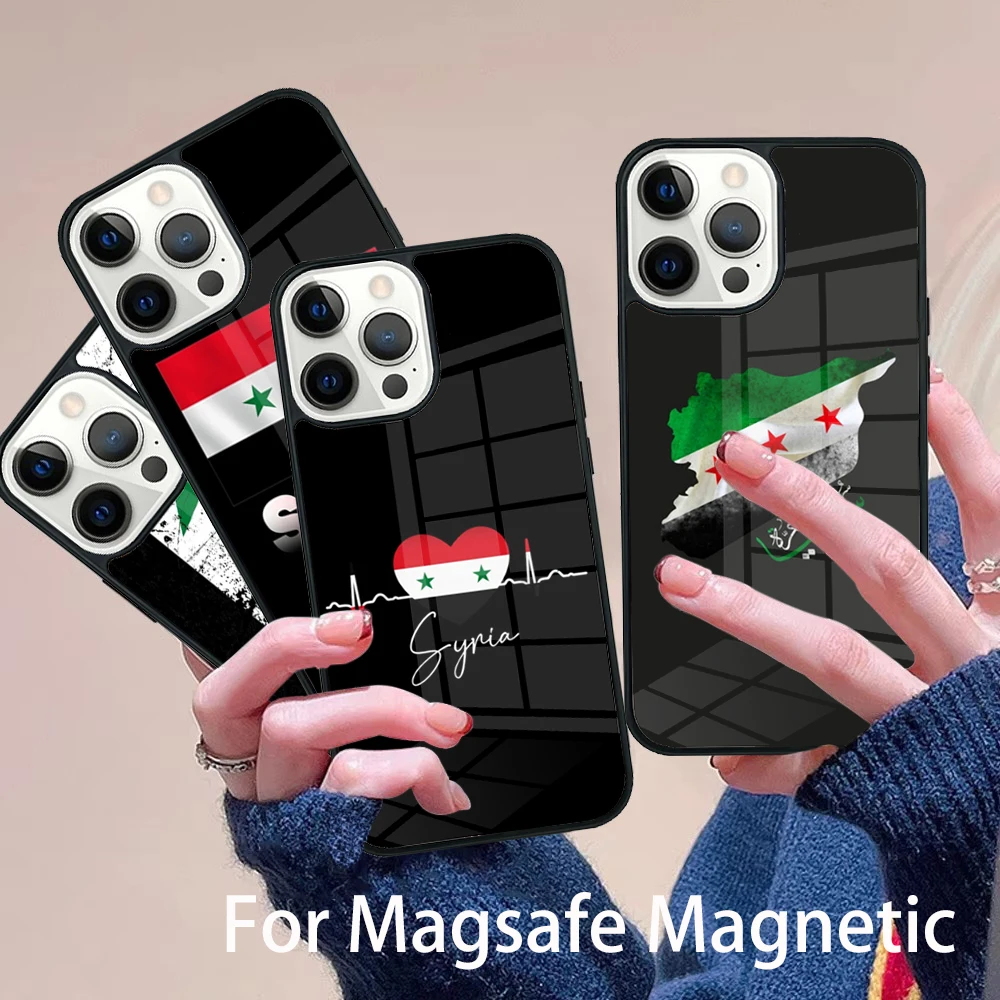 

Syria Syrian Republic Flag Phone Case Magesafe Magnetic Wireless Charge Cover For IPhone 16 11 12 13 14 15 Pro Max Plus Mini