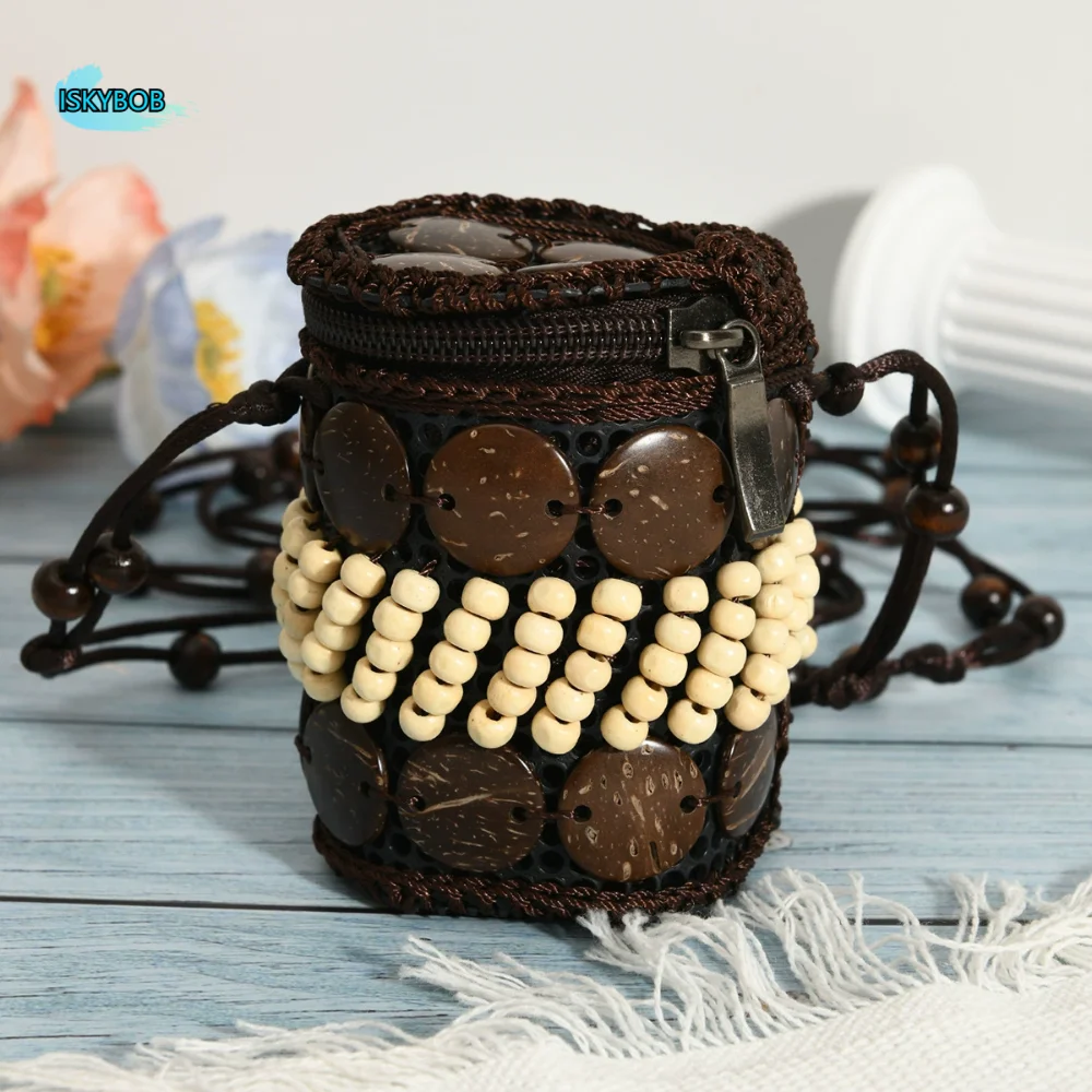 

Тканевая сумка через плечо в этническом стиле из скорлупы кокоса, винтажная тканая сумка ручной работы, большая вместительная богемная сумка на плечо для путешествий