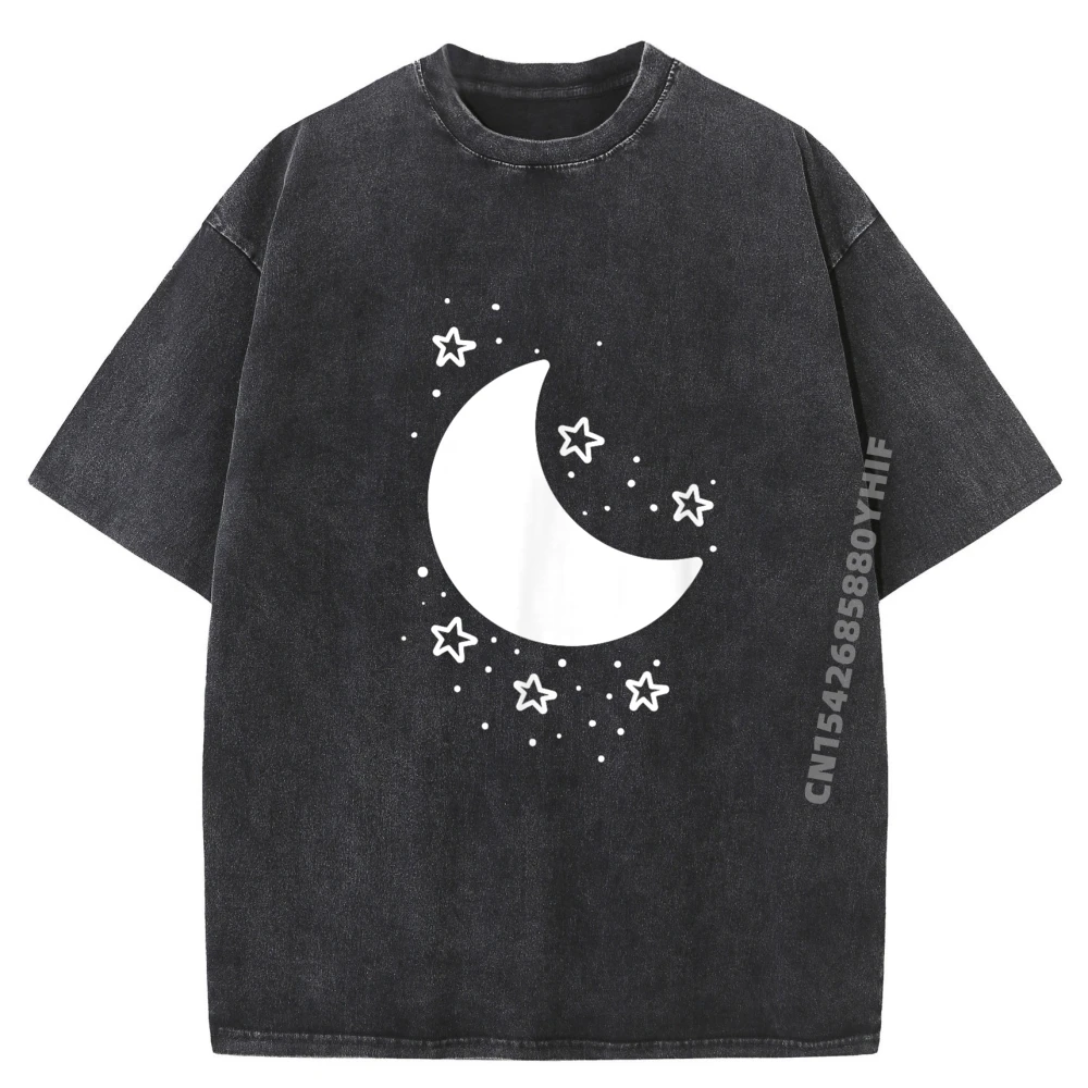 

Cool Moon And Stars Night Sky Celestial Graphic Mens Clothing Casual Fashion Washed Vintage T-Shirts Printed Tees