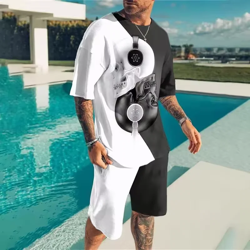 Fashionable Men's Suit 3D Print Eye Pattern Top Y2K Style Summer Casual Streetwear  Breathable Refreshing Sports Suit Oversized