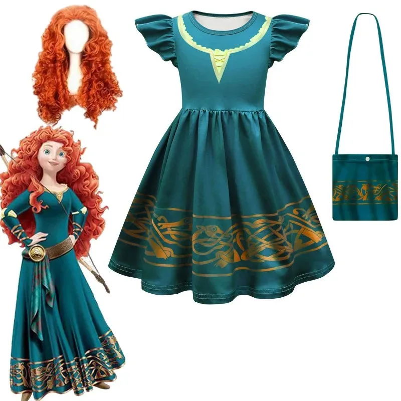 l2025l Halloween Hot Movie Brave Merida Costume for Girls Halloween Princess Dress Wig Kids Carnival Fantasia Children Xmas Part