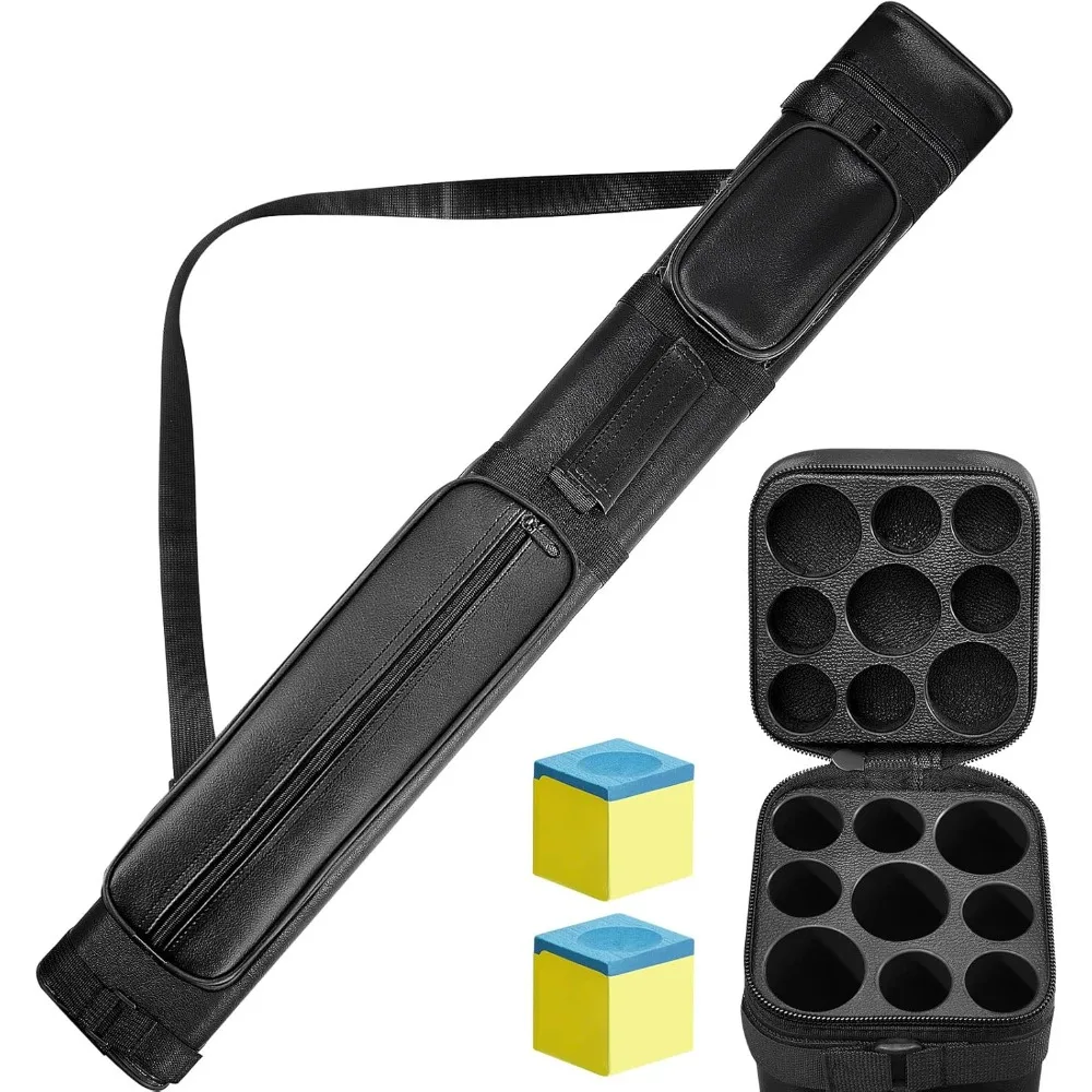 

3x6 Pool Cue Case Hard Billiard Stick Storage Pouch with 9 Holes and 2 Chalk Cubes