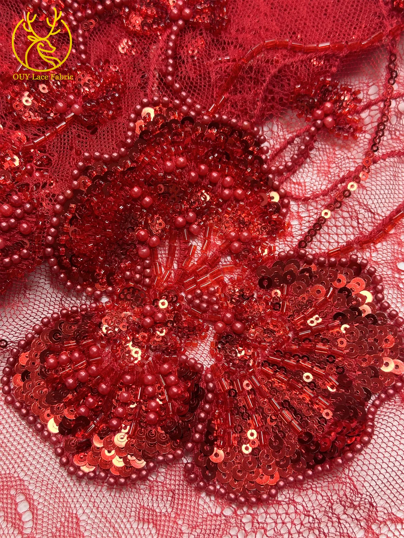 Afrikanischer Perlen-Spitzenstoff, 5 Yards luxuriöser nigerianischer französischer Pailletten-Spitzenstoff, ideal zum Nähen von Damen-Partykleidern – Detail 20