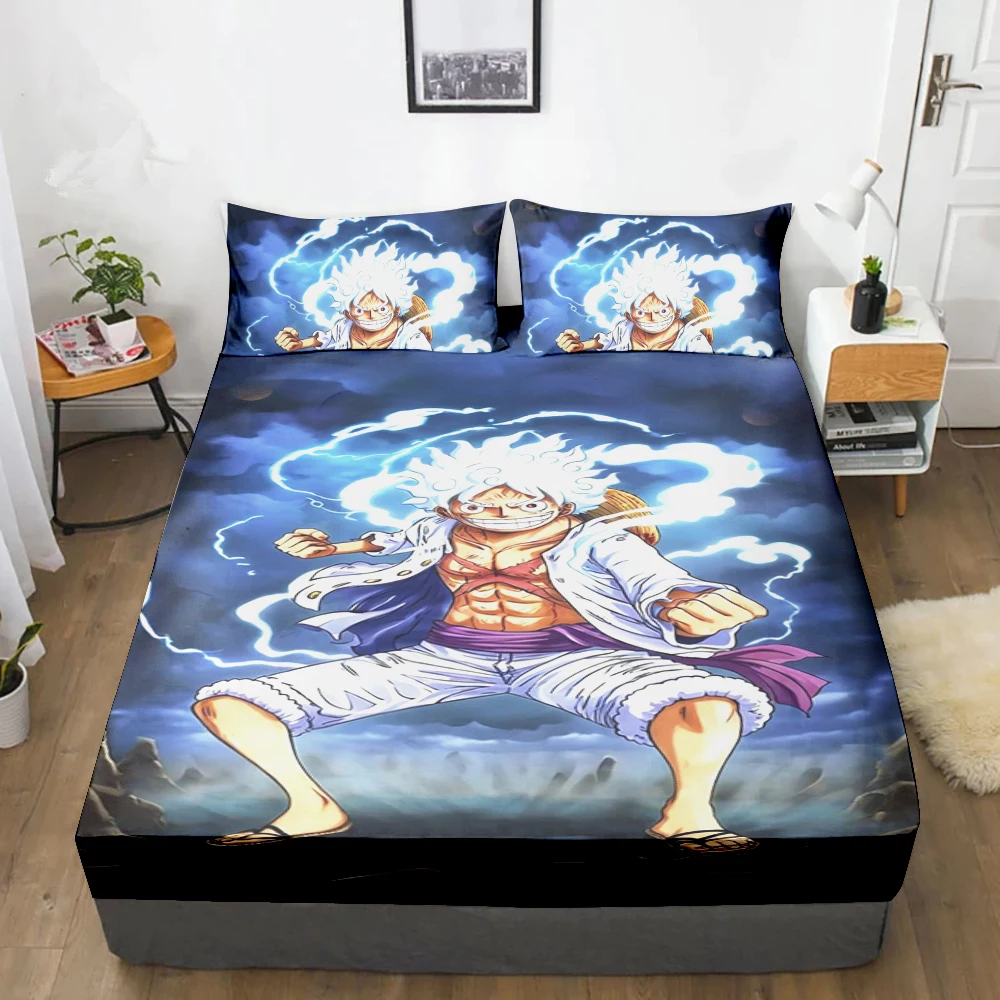 

Fitted Sheet Luffy Gear 5 One Piece Cartoon Kids Bedding Anti-slip Bed Cover for Bedroom Decor Queen King
