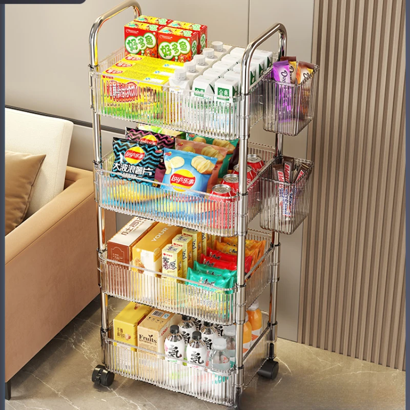 

Acrylic Snack Trolley Rack Floor-to-ceiling Mobile Bathroom Toilet Storage Box Multi-layer Cosmetic Cabinet