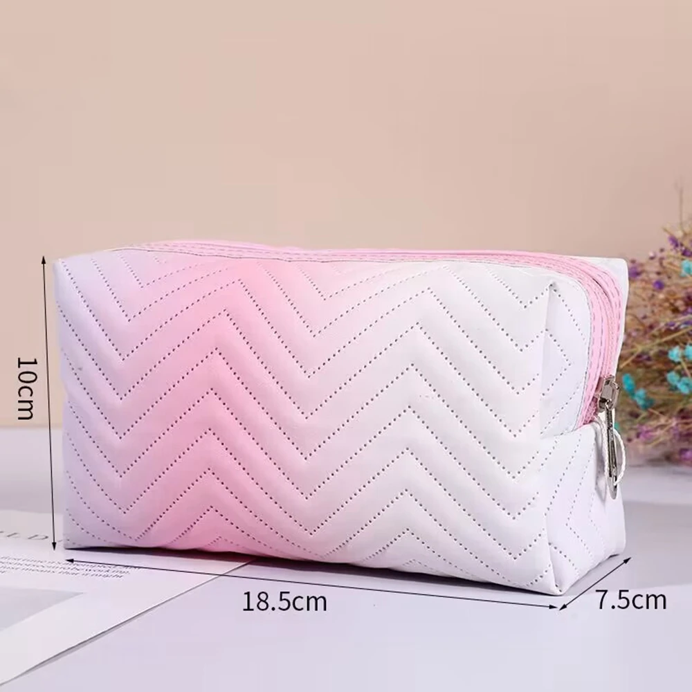 1PCS Women\'s PU Leather Gradient 3D Makeup Bag Travel Portable Wash Bag Cosmetics Portable Travel Storage Bag