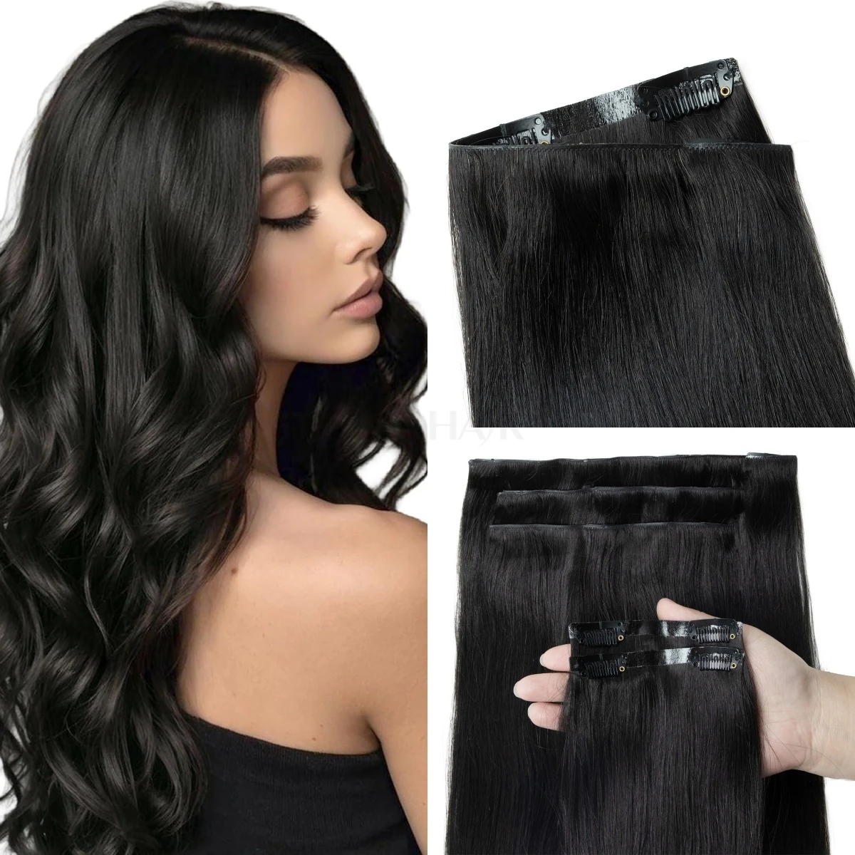 인비저블 PU 클립 인모 헤어 익스텐션 심리스 테이프 웨프트 얇고 부드러운 테이프 웨프트 7개/세트 12-24인치 100g 120g 클립온 헤어