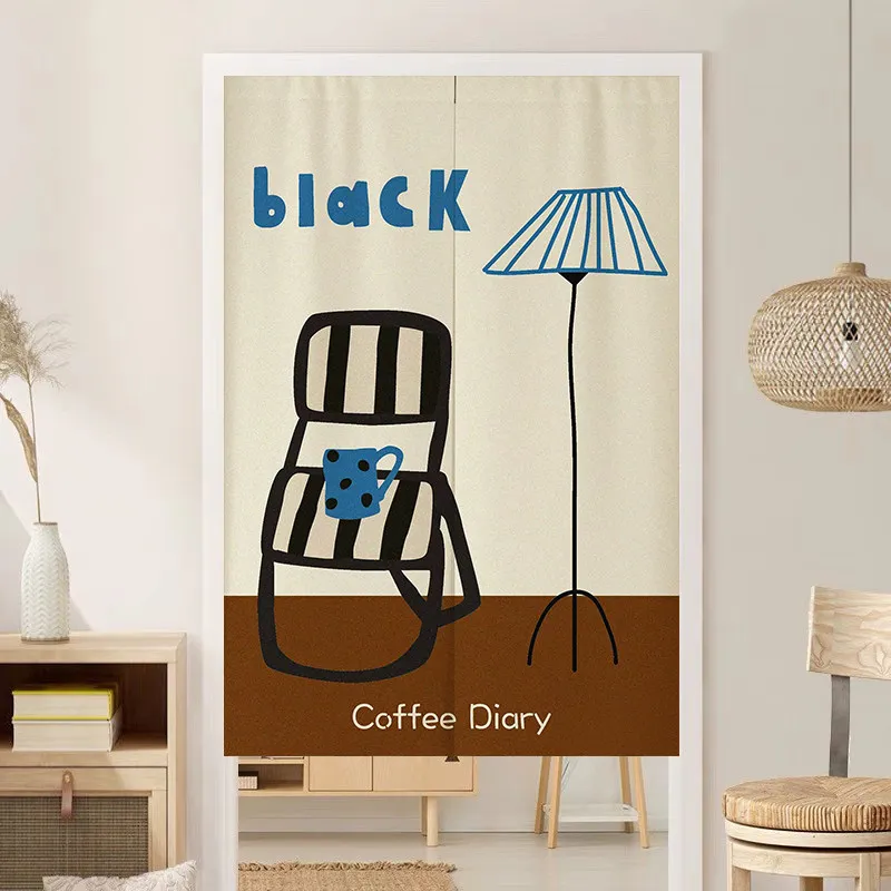 VIKAMA Coffee Diary Noren Door Curtain Chair Lamp Print Hanging Curtain Kitchen Door Partition Modern Art Interior Decor