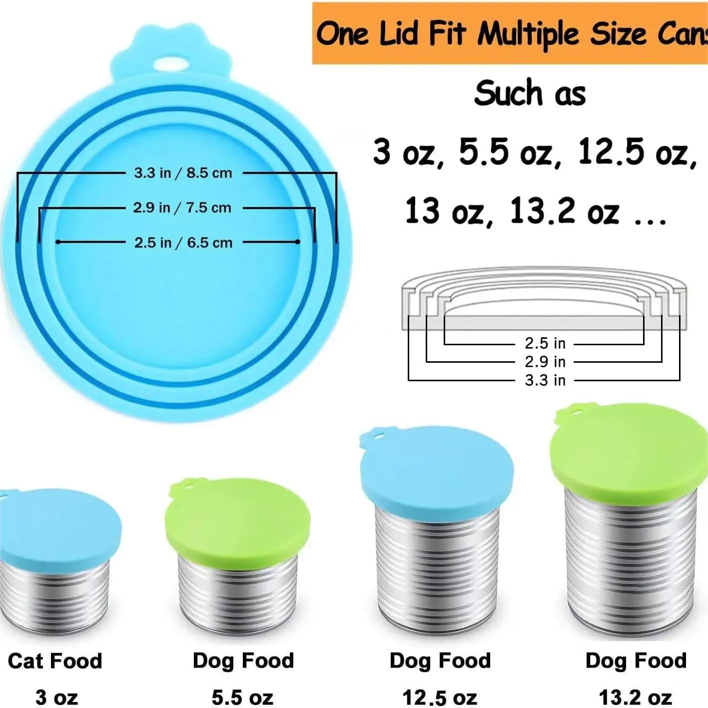 Reusable 3 In 1 Pet Food Can Silicone Cover Dogs Cats Storage Tin Cap Lid Seal Cover Pet Supplies For 8.5cm/7.5cm/6.5cm