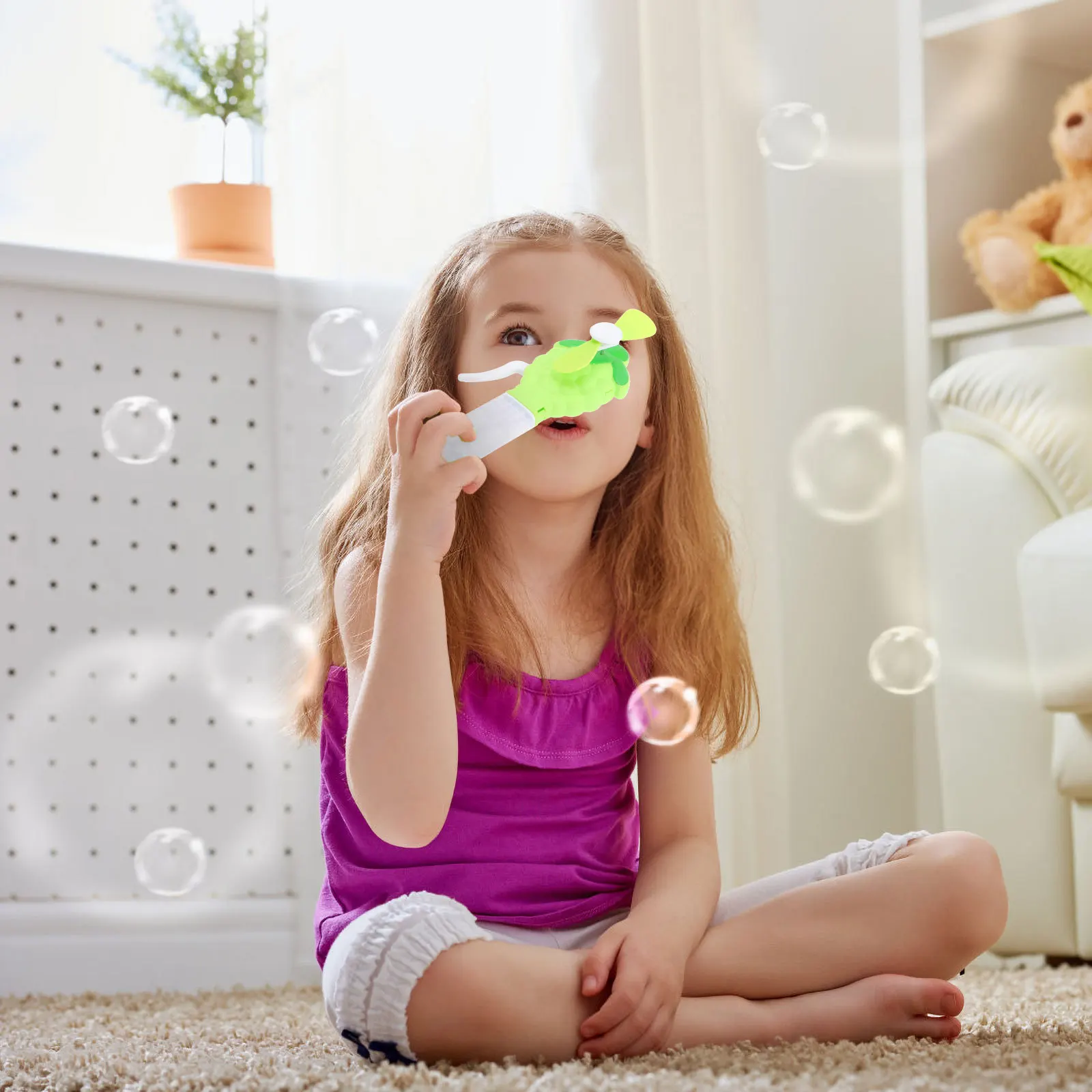 6 pezzi Bubble Maker Kids Soffiatore manuale per bolle Mini ventilatori Design cartoon Ventilatore di raffreddamento estivo portatile per esterni Mini ventilatore per bambini