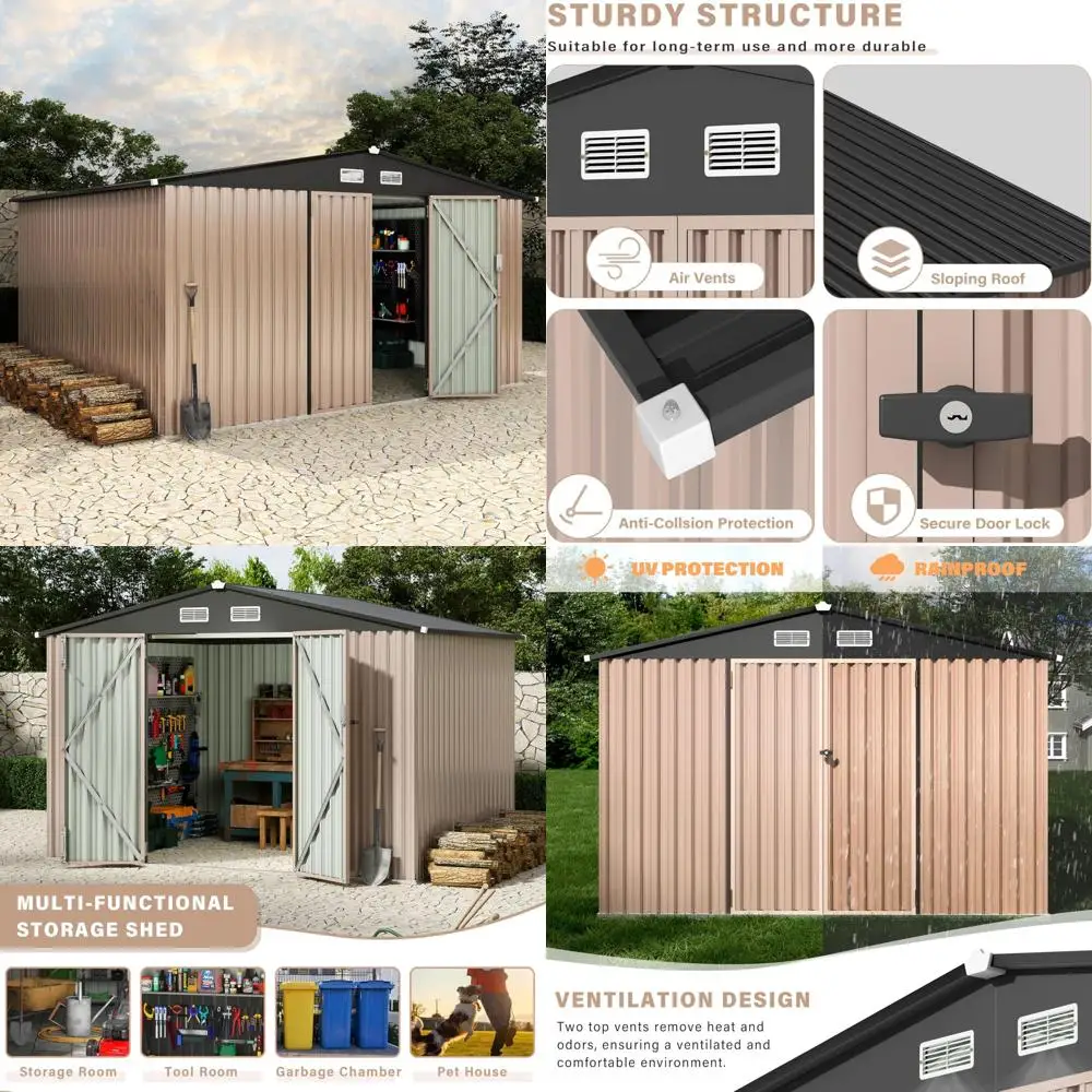 Outdoor Metal Storage Sheds: 10x12 Garden Tool Shed with Lockable Door and Utility Building Kit