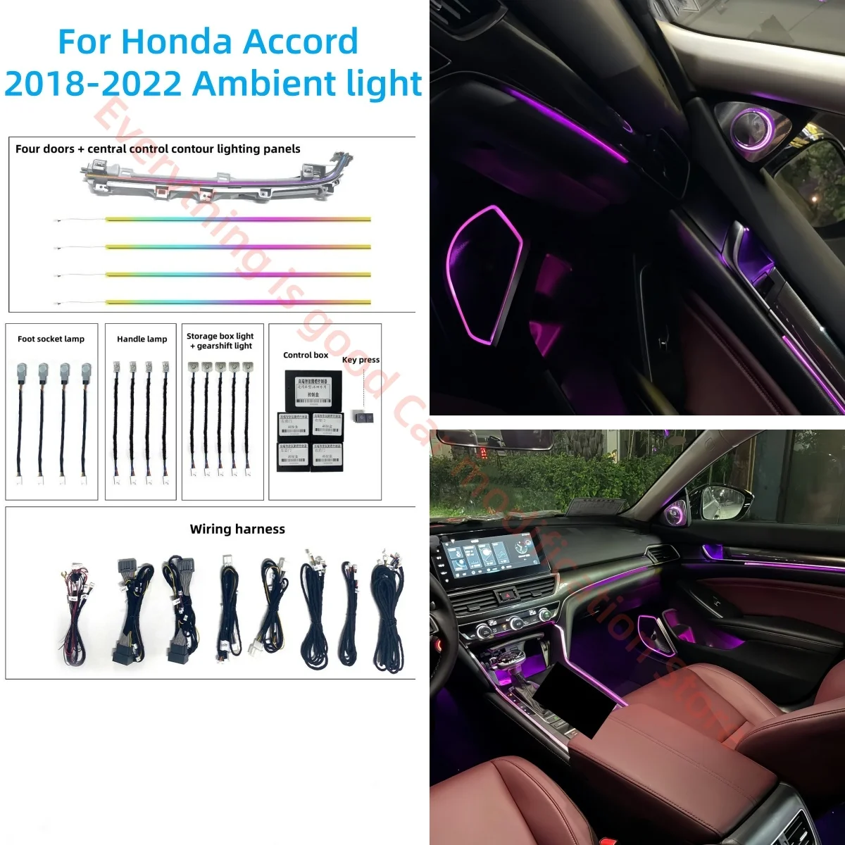 

Окружающее освещение подходит для Honda Accord 2018-2022, обновление внутреннего освещения автомобиля, автозапчасти, 4D вращающийся твитер, светящаяся накладка