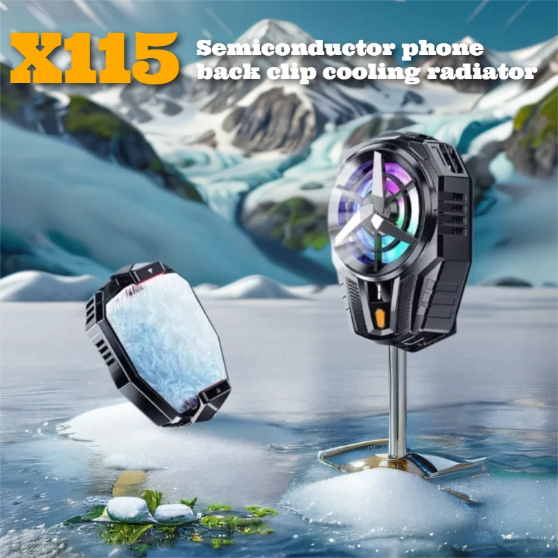 

X115 Mobile Phone Semiconductor 3 Gear Adjustable Back-clip Radiator with RGB Light for IPhone Samsung Xiaomi Huawei Game Cooler