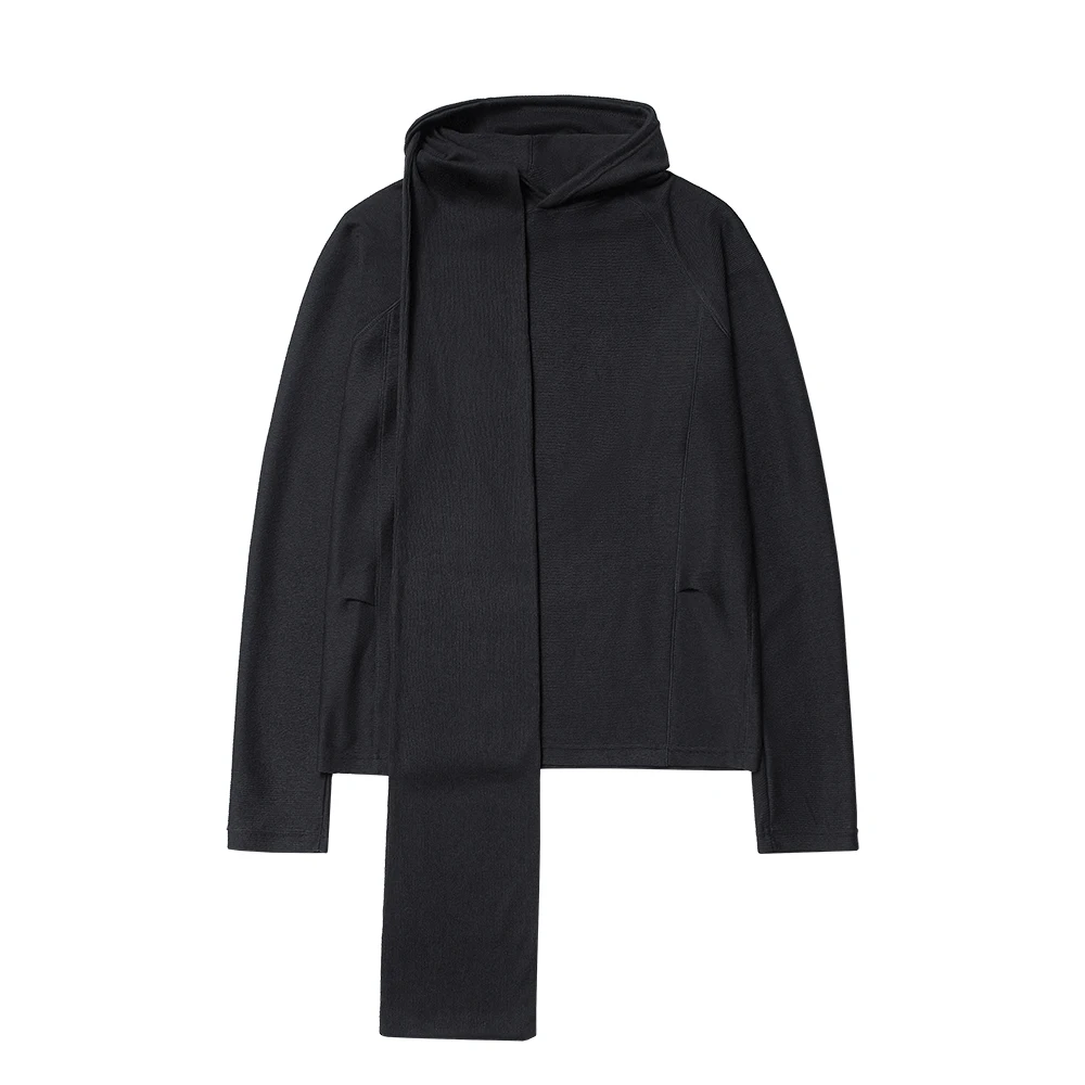 2025 Spring Men's New Hooded Bottom Shirt Layering Poncho Scarf Neck Hooded Niche Design Loose Pullover Sweatshirt Top