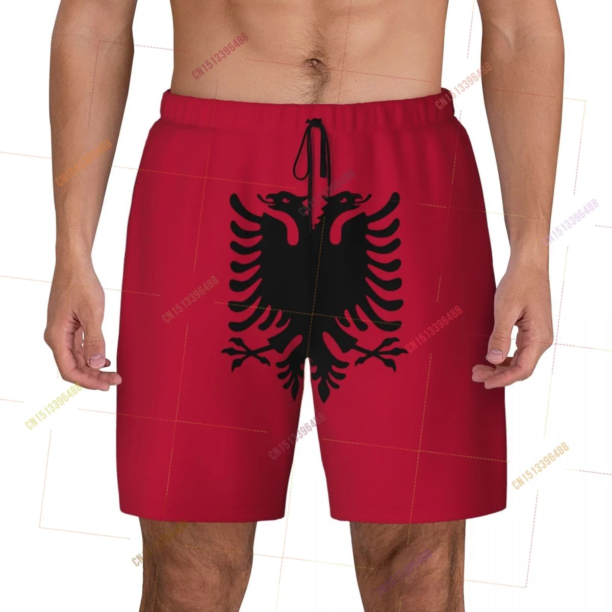 2026 Albania Flag Top Print 3D Mens Swimming Trunks Hawaiian Bathing Beach 2 in 1 Quick-Dry Summer Swim Shorts With Pockets