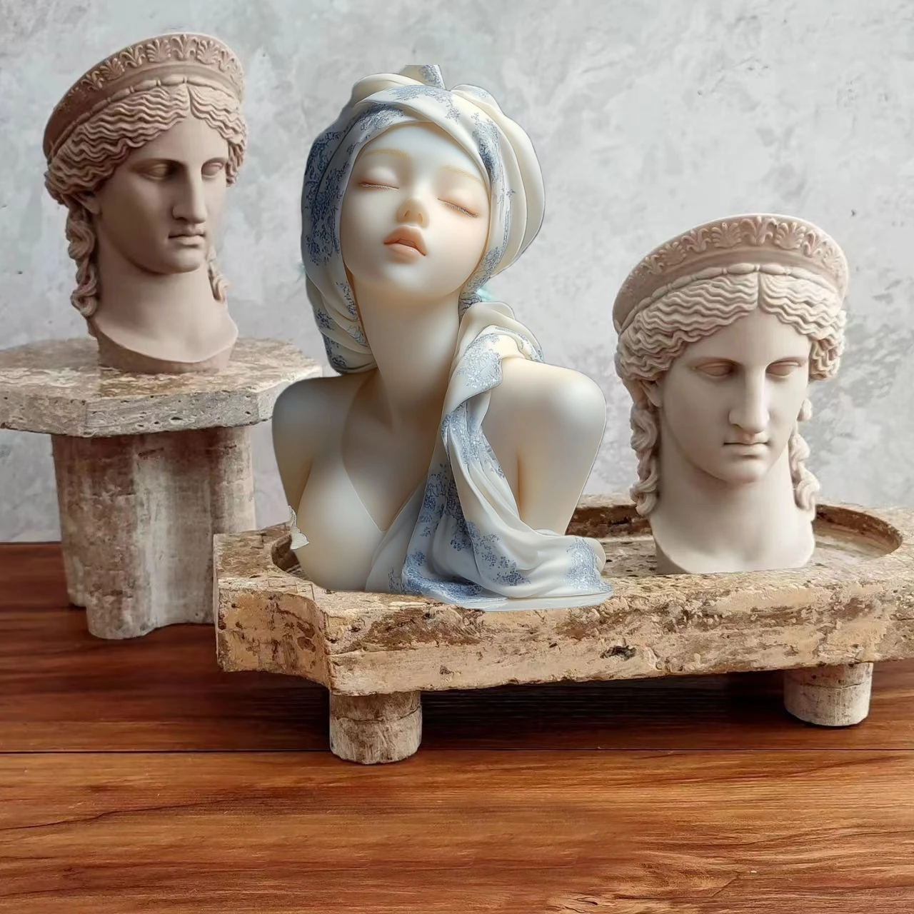 3D Headscarf Girl Candle Silicone Mold Long Hair Goddess Female Epoxy Resin Silicone Mould Female Body Concrete Gypsum Molds
