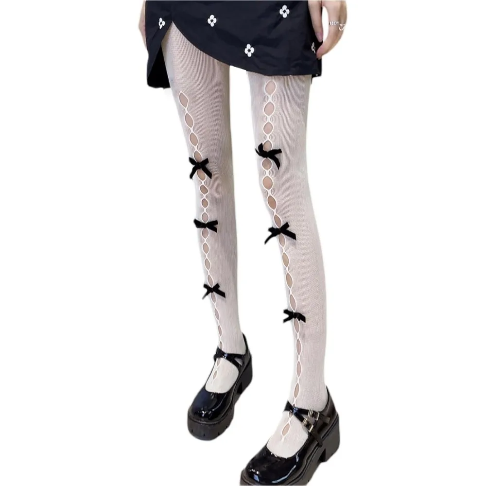 Celana Ketat Bermotif Lolita Wanita Stoking Jala Dasi Kupu-kupu Kawaii Legging Pantyhose Jaring Kaus Kaki Renda Berongga