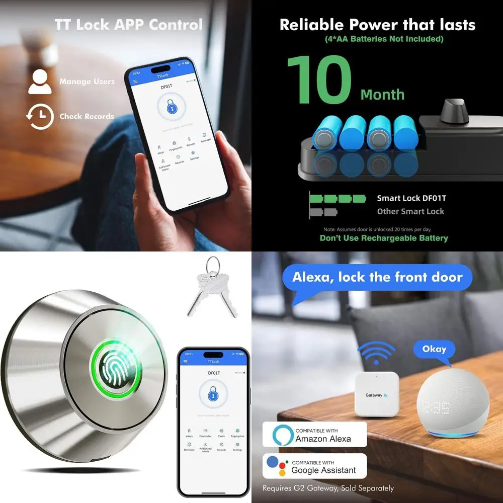 

Умный дверной замок-защелка с управлением через приложение, 10-месячным сроком службы батареи, простой установкой, альтернатива защелочке, водонепроницаемость IP66, 2 боковых датчика