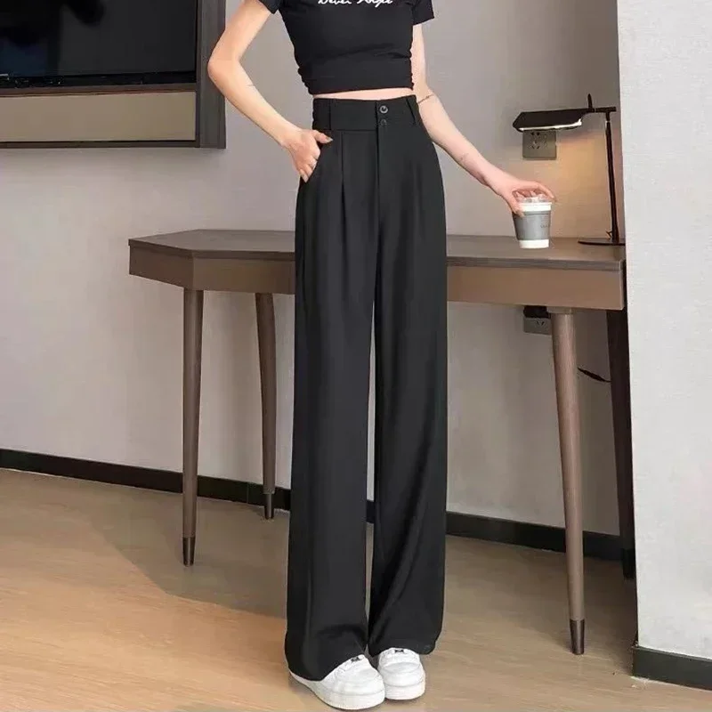 Klassische Koreanische High-Waist Anzughose für Damen, Modische Allround-Arbeitshose, Lässige Weite Gerade Hose für Frauen – Detail 4