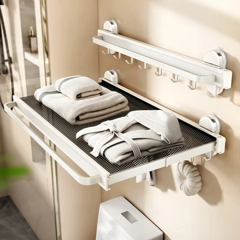 

Suction Cup Towel Rack-No-Drill Bathroom Organizer Space-Saving Wall Mount Invisible Clothes Hanger, Multi-Purpose Storage Shelf