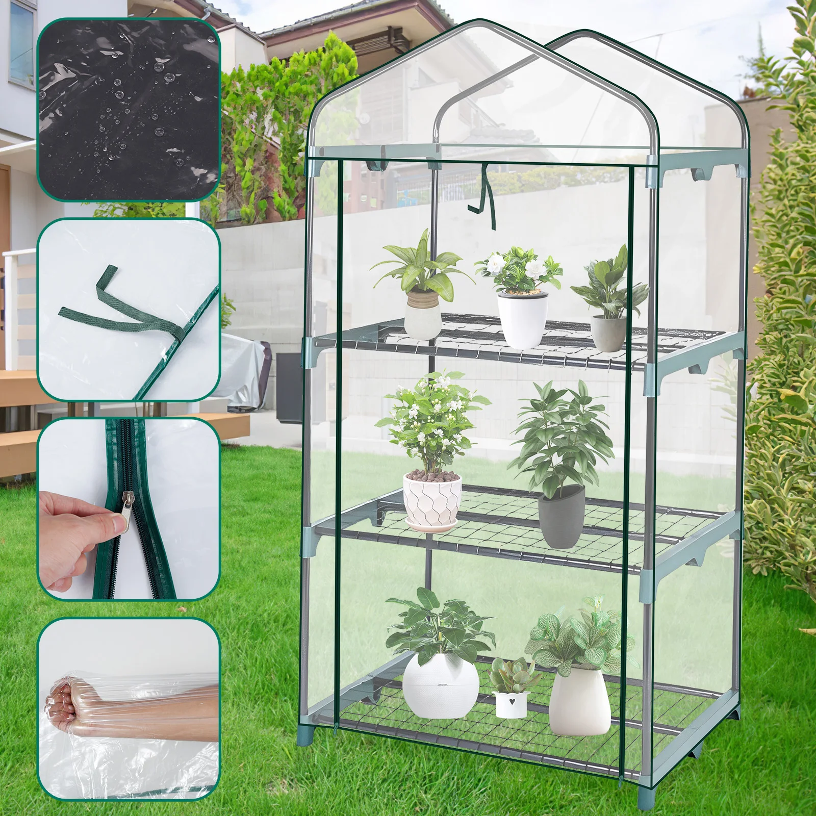 Garden Greenhouse Transparent Weatherproof Plant Grow House Cover Greenhouse Replacement Cover for Plant Frame Not Include