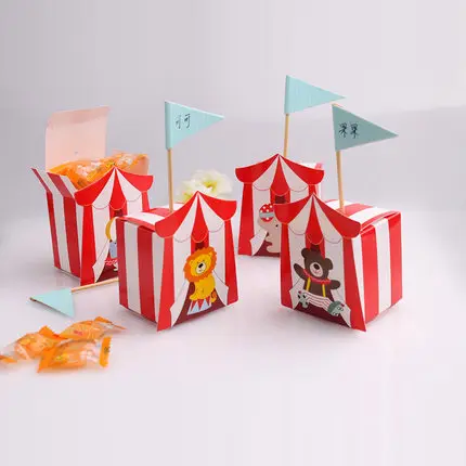 Caja de dulces de circo de 100 pulgadas, caja pequeña para dulces, recuerdo de bebé, decoración para fiesta de cumpleaños de niños