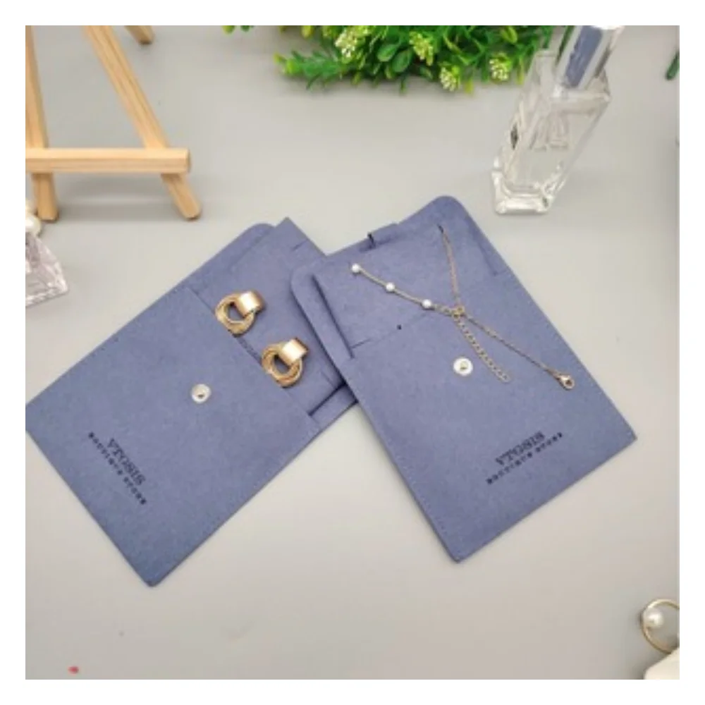 20/50/100pcs Bulk Microfiber Earrings Bags 4x4inch Mini Jewelry Button Snap Packaging Pouches Personalized Logo Dusty Wedding