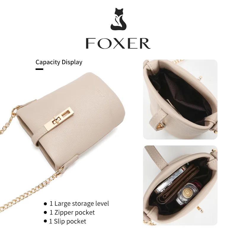 FOXER Chic Women's Shoulder Bag PU Leather Fashion Phone Bag Simple Lightweight Girl Travel Bag Small Crossbody Bag Purse image 3