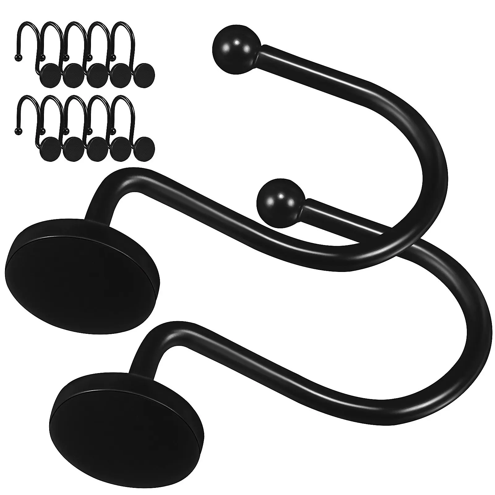 

12Pcs Heavy Duty Metal Curtain Hooks Black Sleek Smooth Glide Easy Install for Shower Curtains Drapes Bathroom Hanging Fixing