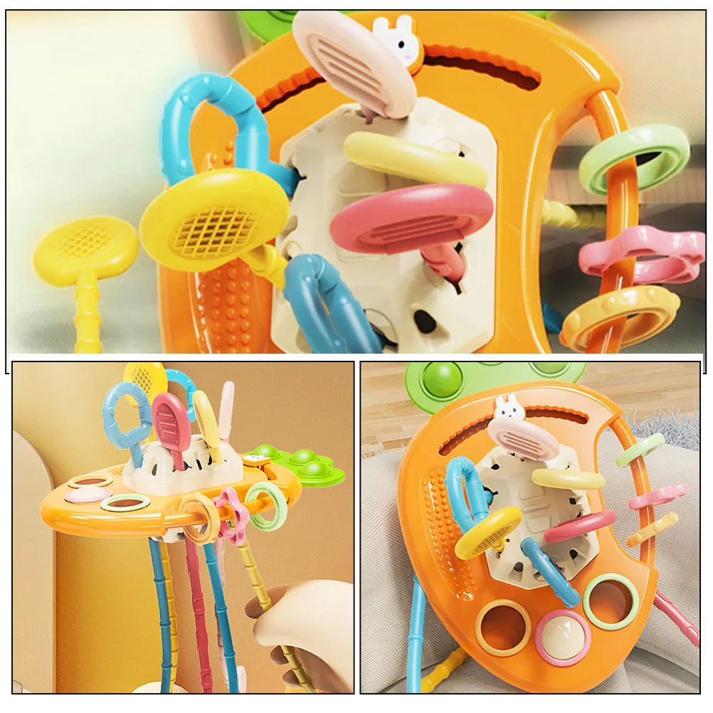 Cartoon Pull String Interactive Baby Portable Fine Motor Early Educational Easter Basket Stuffer Sensory Baby Pull Toy