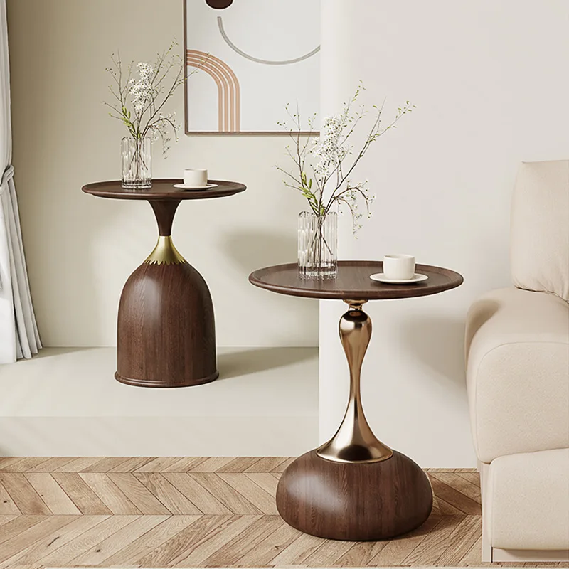 

Walnut colored sofa, mobile coffee table, bedroom balcony, mini retro small table, modern minimalist bedside table