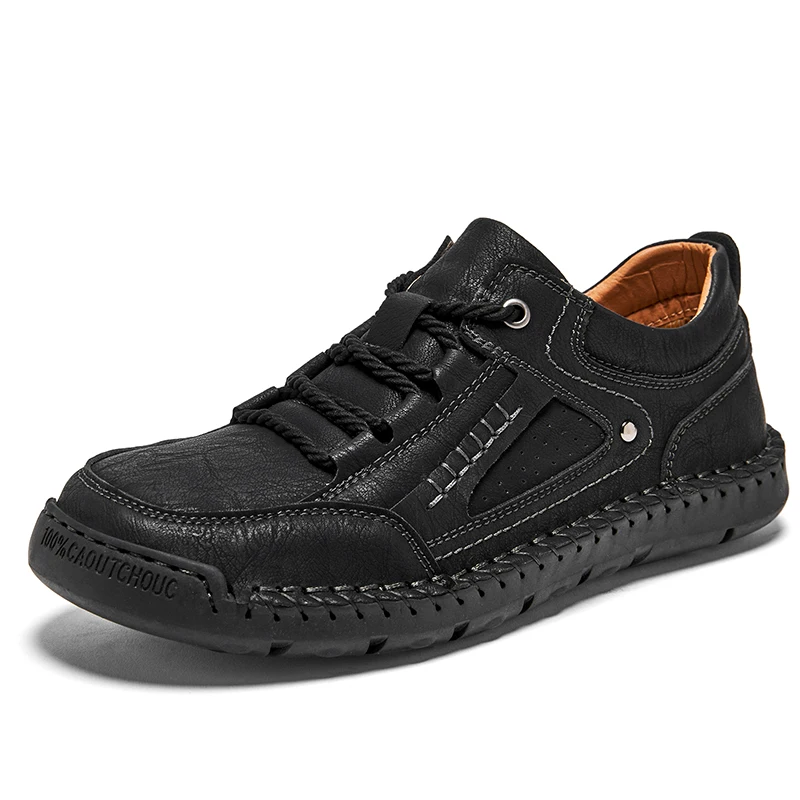 COZOK New Spring Men Leather Casual Hiking Shoes Handmade Sneakers Man Lace Up Men Flats Breathable Footwear Plus Size 38-48 image 2
