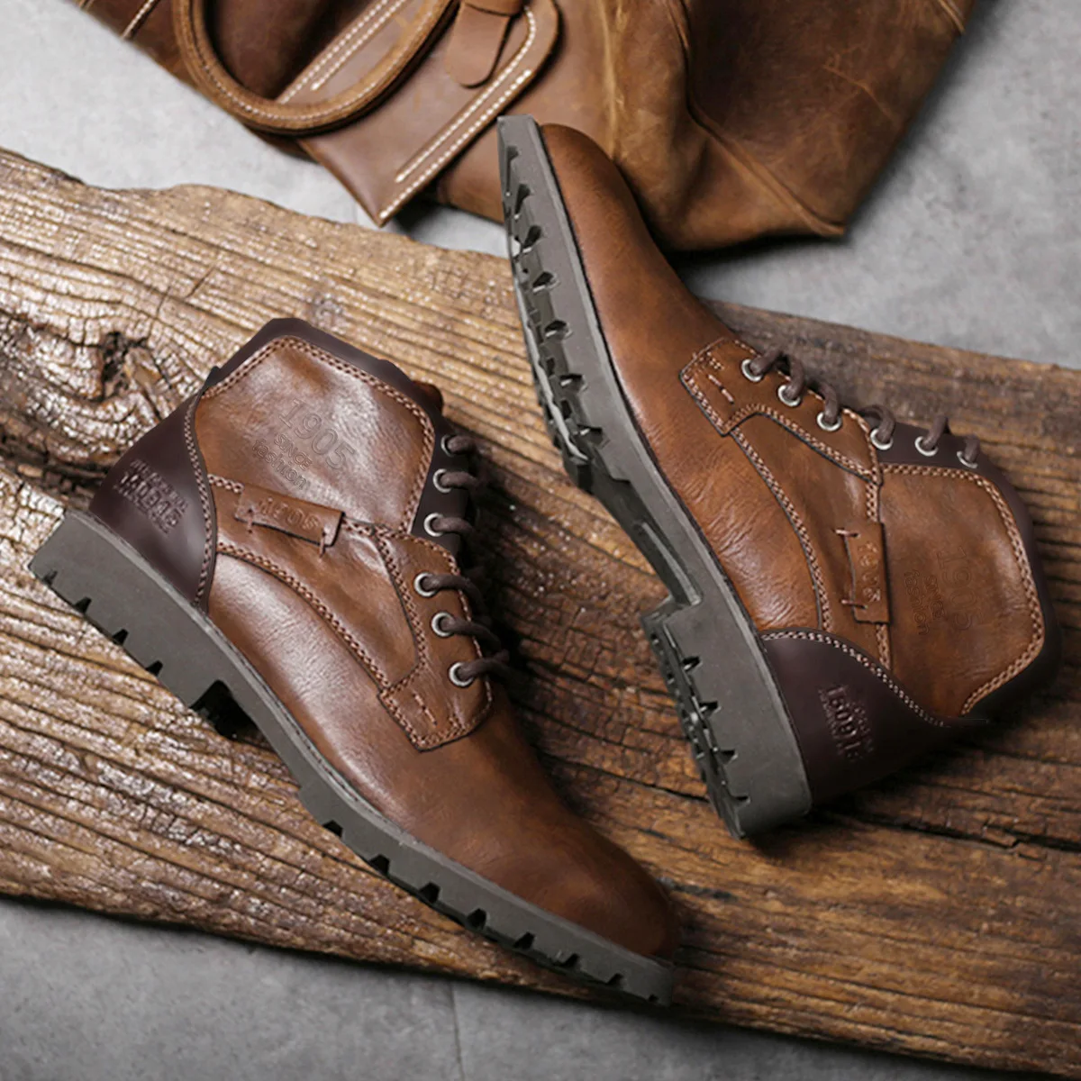 Fashion Retro Ankle Leather Men Boots High-Top Side Zipper  display picture 3