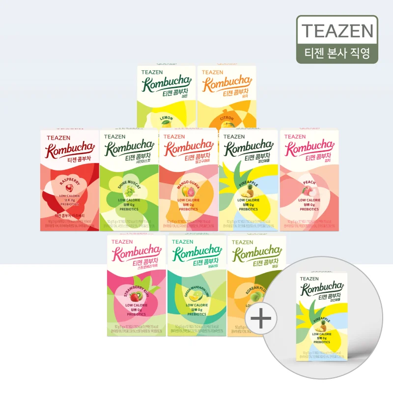 Teazen Kombucha Set of 10 (Lemon/Raspberry/Guyiza/Peach/Pineapple/Shinnmuscat/Mangoyava/Marine/Cing귤 Lime/Stravery Kiwi)